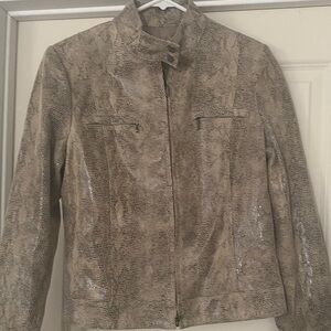 Alfani Leather Jacket Snakeskin Patterned Tan Size Medium
